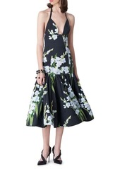 Carolina Herrera Tiered Floral Print Halter Midi Dress