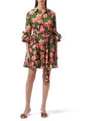 Carolina Herrera Tulip Print Ruffle Cuff Stretch Poplin Shirtdress