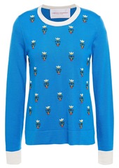 Carolina Herrera Woman Bead-embellished Cashmere And Silk Blend Sweater Blue