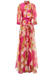 Carolina Herrera Woman Belted Floral-print Silk-organza Gown Fuchsia