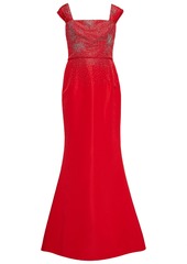 Carolina Herrera Woman Fluted Bead-embellished Silk-taffeta Gown Red