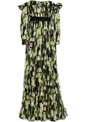 Carolina Herrera Woman Off-the-shoulder Ruffled Floral-print Silk-georgette Gown Black