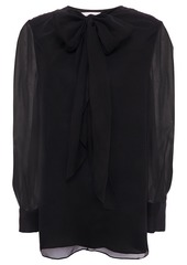 Carolina Herrera Woman Pussy-bow Gathered Silk-chiffon Blouse Black
