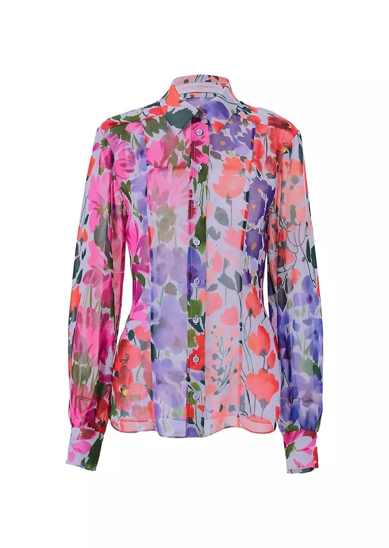 Carolina Herrera Celeste Sheer Floral Blouse