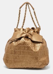 Ch Carolina Herrera Embossed Leather Bow Bucket Bag