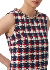 Carolina Herrera Chain-Embellished Plaid Cotton-Blend Shift Minidress
