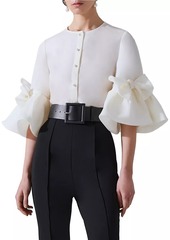 Carolina Herrera Silk Bow Bell-Sleeve Blouse