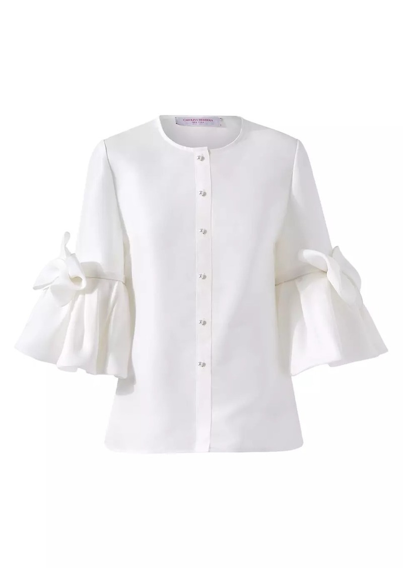 Carolina Herrera Silk Bow Bell-Sleeve Blouse