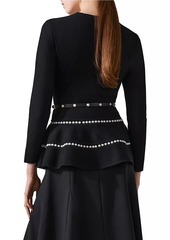 Carolina Herrera Embellished Virgin Wool-Blend Peplum Top