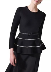 Carolina Herrera Embellished Virgin Wool-Blend Peplum Top