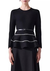 Carolina Herrera Embellished Virgin Wool-Blend Peplum Top