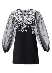 Carolina Herrera Embroidered Balloon-Sleeve Minidress