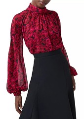 Carolina Herrera Rose Chiffon Balloon-Sleeve Blouse