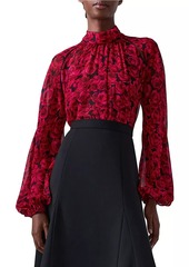 Carolina Herrera Rose Chiffon Balloon-Sleeve Blouse