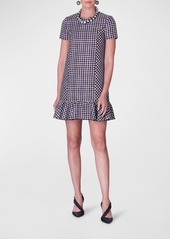 Carolina Herrera Check Tweed Ruffle-Hem Mini Shift Dress
