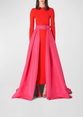 Carolina Herrera Column Gown with Attached Belted Overskirt