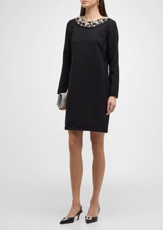 Carolina Herrera Embellished Long-Sleeve Shift Mini Dress