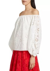 Carolina Herrera Embroidered Cotton Off-The-Shoulder Top
