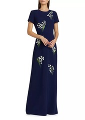 Carolina Herrera Embroidered Crewneck Short-Sleeve Gown