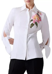 Carolina Herrera Embroidered Floral Tie-Cuff Cotton Shirt