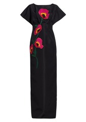 Carolina Herrera Embroidered Silk Column Gown