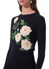 Carolina Herrera Embroidered Wool-Silk Crewneck Sweater