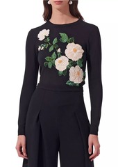 Carolina Herrera Embroidered Wool-Silk Crewneck Sweater