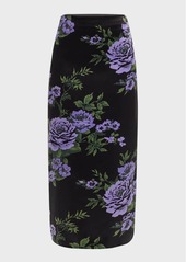 Carolina Herrera Floral-Print Satin Midi Pencil Skirt