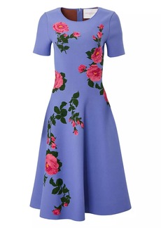Carolina Herrera Floral Short-Sleeve Fit & Flare Midi-Dress