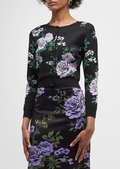 Carolina Herrera Floral Silk Knit Crewneck Crop Cardigan