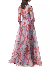 Carolina Herrera Floral Silk Tie-Waist Shirt Gown