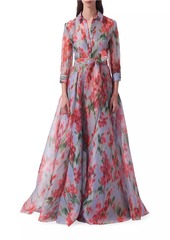 Carolina Herrera Floral Silk Tie-Waist Shirt Gown