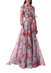 Carolina Herrera Floral Silk Tie-Waist Shirt Gown