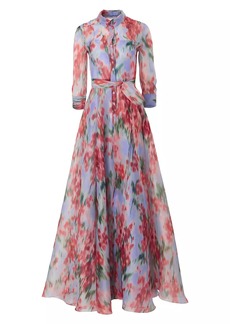 Carolina Herrera Floral Silk Tie-Waist Shirt Gown