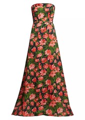 Carolina Herrera Floral Strapless A-line Gown