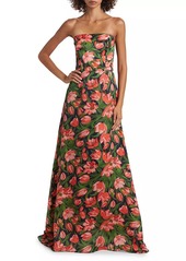 Carolina Herrera Floral Strapless A-line Gown