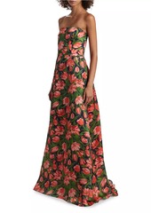 Carolina Herrera Floral Strapless A-line Gown