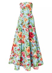 Carolina Herrera Floral Strapless A-Line Gown