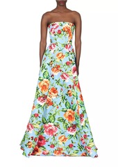 Carolina Herrera Floral Strapless A-Line Gown