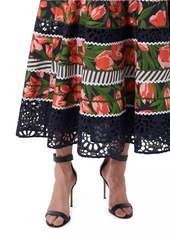 Carolina Herrera Floral Striped Eyelet Maxi Skirt