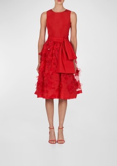 Carolina Herrera Flower Embroidered Applique Sleeveless A-Line Dress