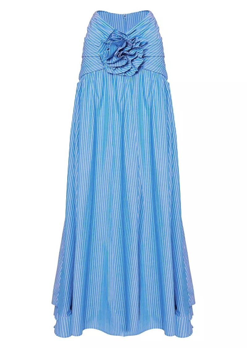 Carolina Herrera Gathered Stripe Flower Maxi Skirt