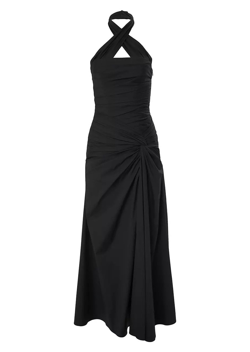 Carolina Herrera Knotted Cotton-Blend Halter Gown