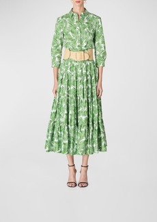 Carolina Herrera Leaves-Print Tiered Midi Skirt