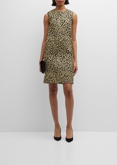 Carolina Herrera Metallic Leopard Jacquard Sleeveless Shift Dress