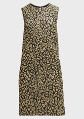 Carolina Herrera Metallic Leopard Jacquard Sleeveless Shift Dress