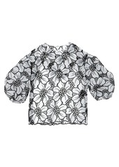 Carolina Herrera Puff-Sleeve Floral Lasercut Top