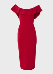 Carolina Herrera Ruffle Off-Shoulder Midi Dress