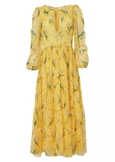Carolina Herrera Silk Floral Keyhole Midi-Dress
