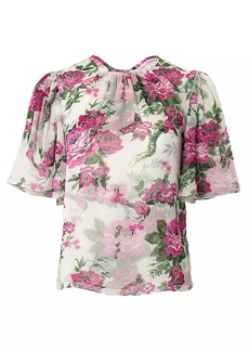 Carolina Herrera Silk Floral Short-Sleeve Top